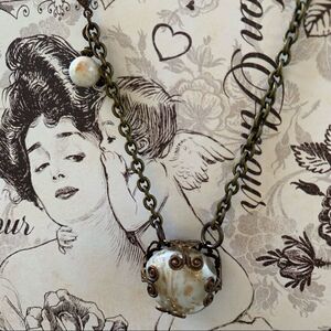 Hand crafted Semi Precious Beads/Brass Chain Necklace 18”